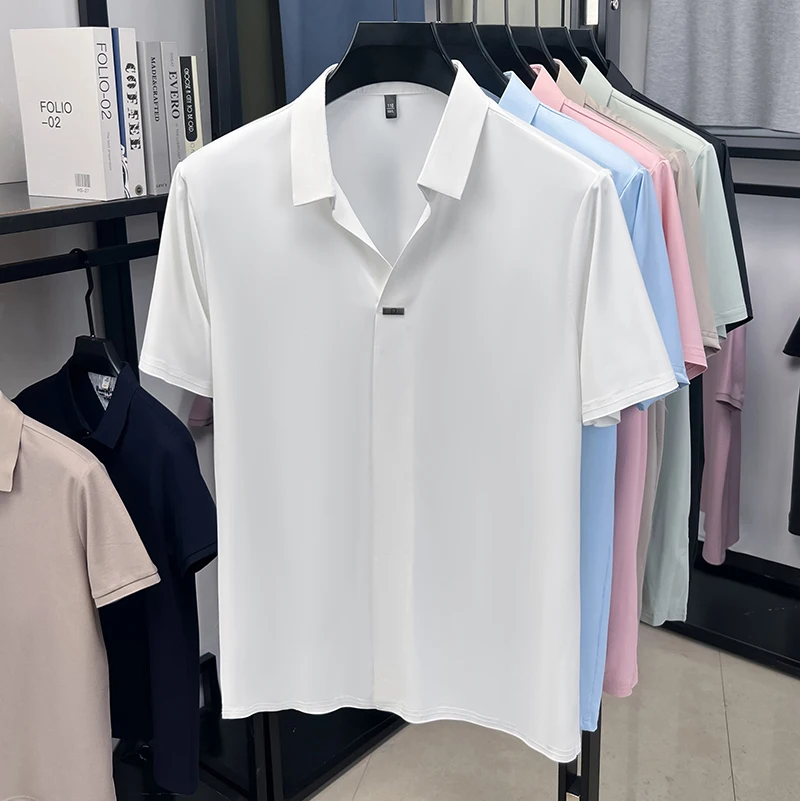 Men'S Polo Formal Wear - Business-Herrenhemd mit flachem Revers, kurzen Ärmeln,