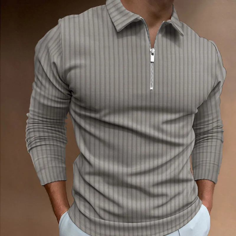 Men'S Polo Formal Wear - Herren Frühling und Herbst Langarm Gestreiftes