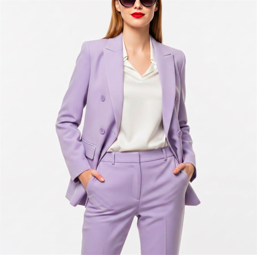 Double Breasted Blazer - Moderne Damenanzüge 2-teilig Lavendel Doppelreihiger Hosenanzug