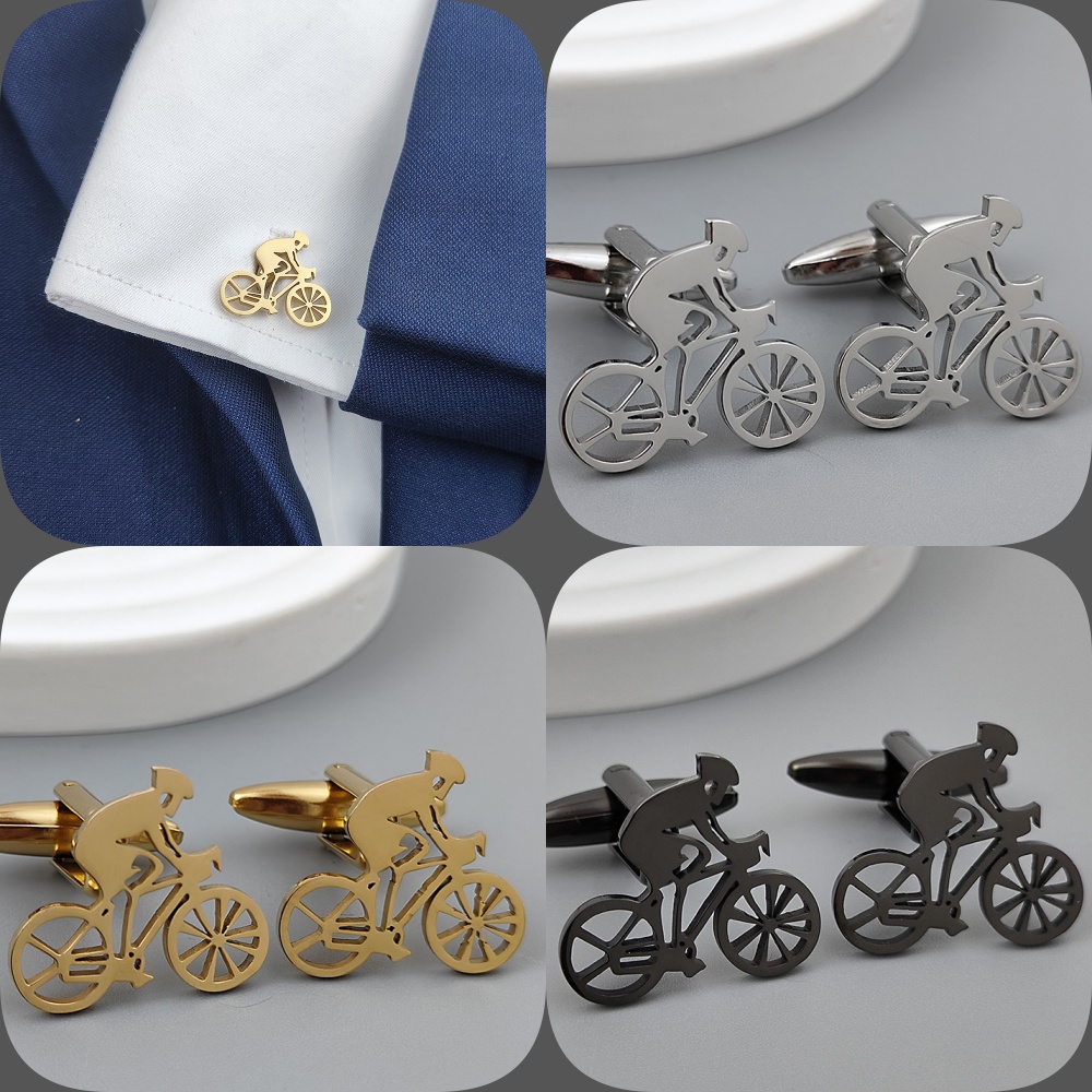 Men Formal Wear With Tie - Vergoldete Manschettenknöpfe für Fahrradrennen, schwarze Manschetten