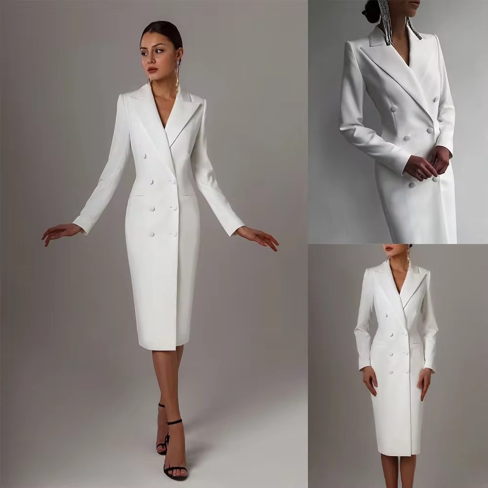 Men Formal Wear Wedding Guest - Herbst weiß zweireihige Frauen lange Jacke