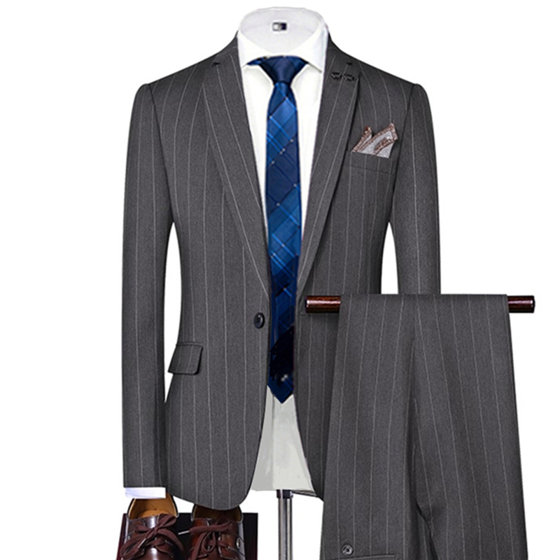 Men'S Formal Wear For A Wedding - Grau/schwarz gestreifte Herrenanzüge, einreihig, für Hochzeit/Geschäftsmann,