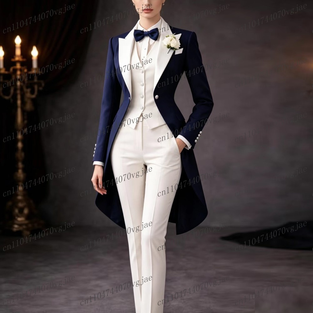 Men'S Formal Wear For A Wedding - Marineblauer und weißer langer Damenanzug, formell,