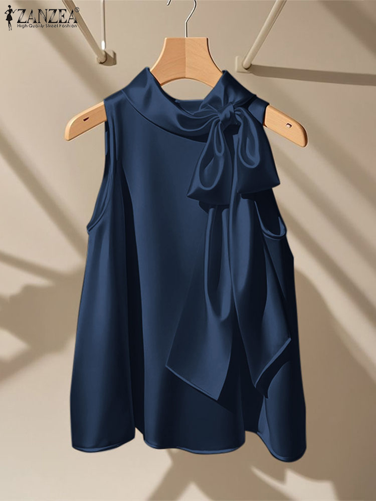 Satin Bow Tie - ZANZEA Elegante Blusen Fliege Tops Frauen