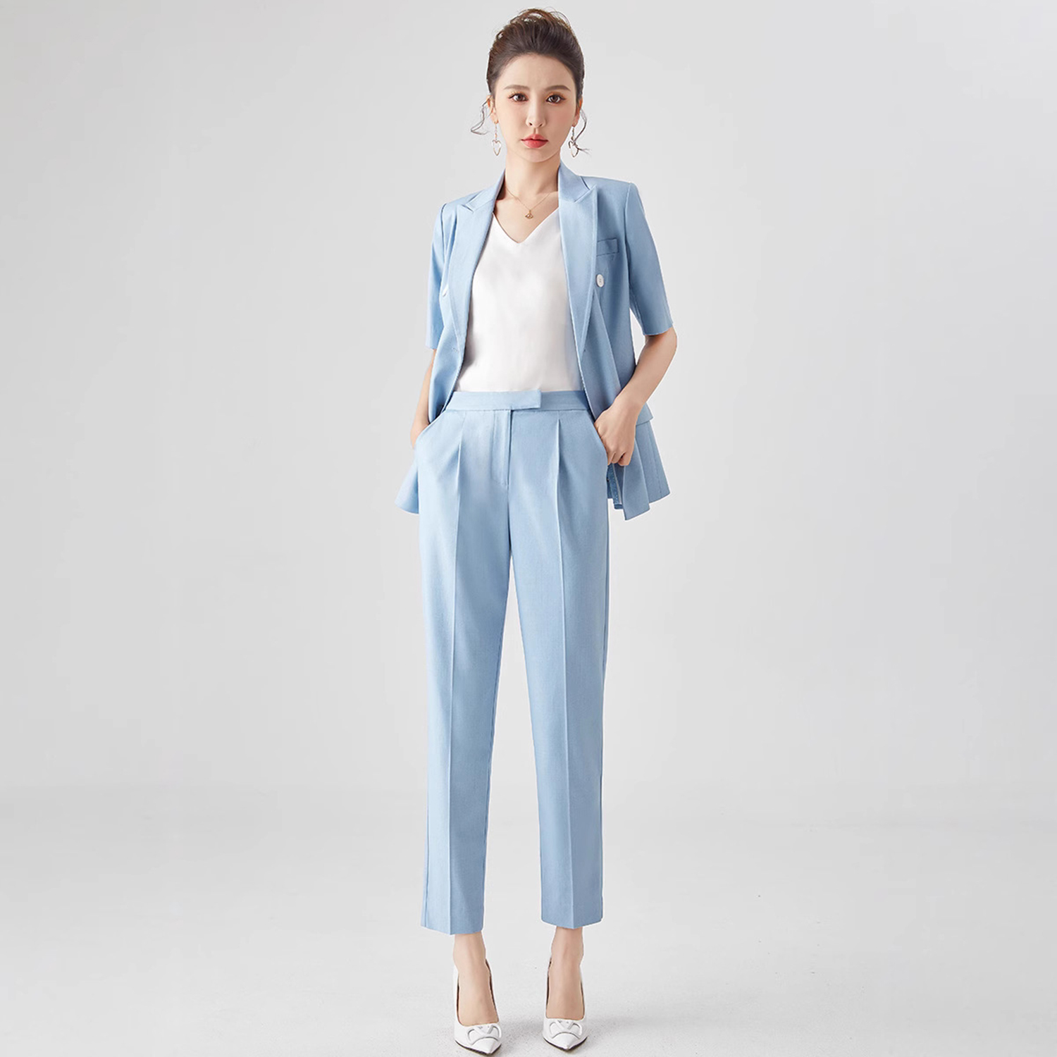 Double Breasted Blazer - Allingentle Damenanzug Slim Fit Business-Hosenanzug 2-teiliger