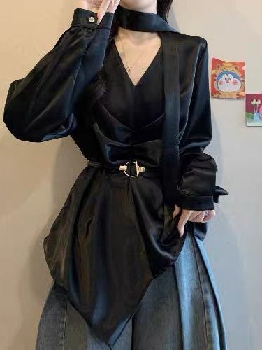 Elegantes Langarm-Damenhemd au – Satin Bow Tie Bewertung und Preis