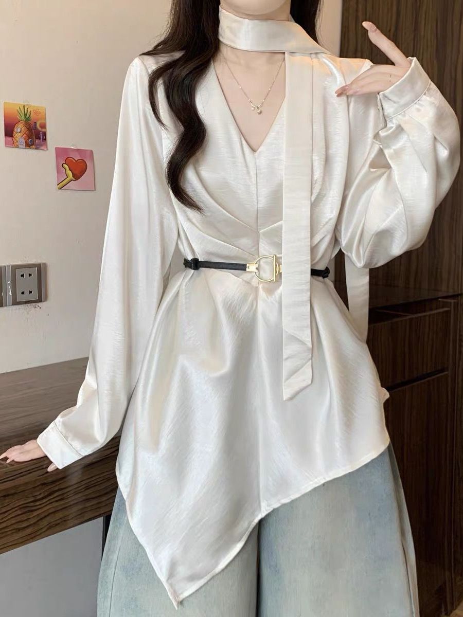 Elegantes Langarm-Damenhemd au – Satin Bow Tie Bewertung und Preis