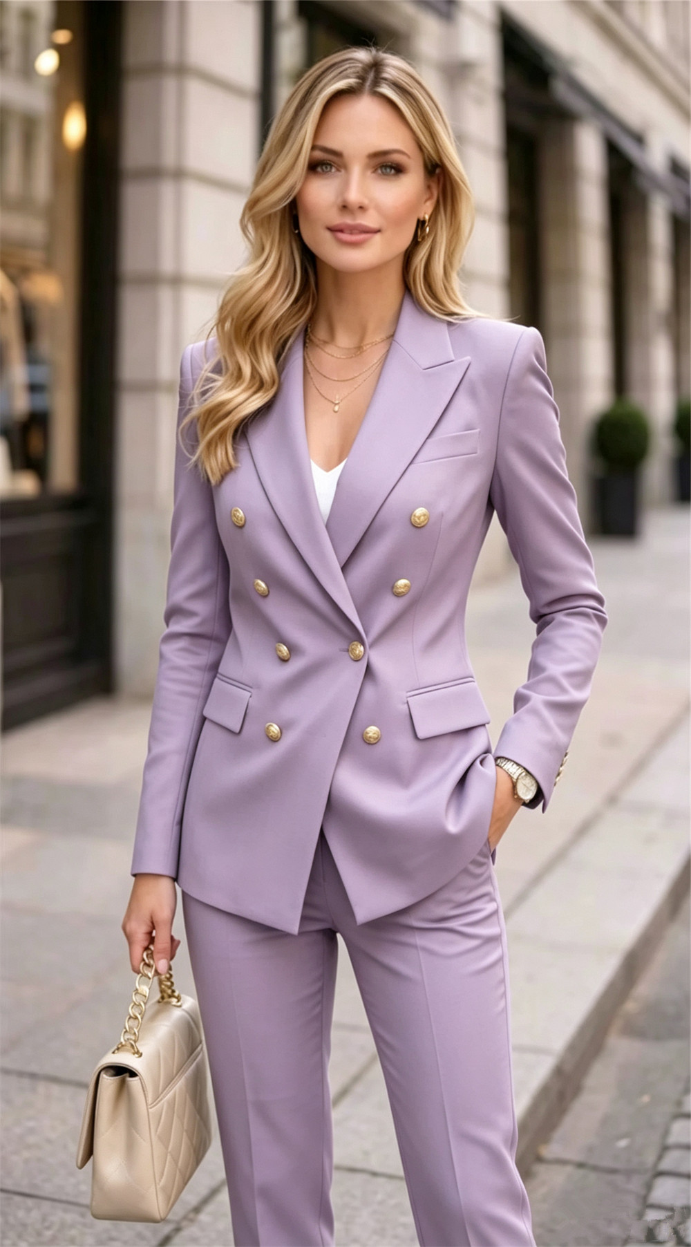 Lavendelfarbener Damen-Doppelr – Double Breasted Blazer Bewertung und Preis