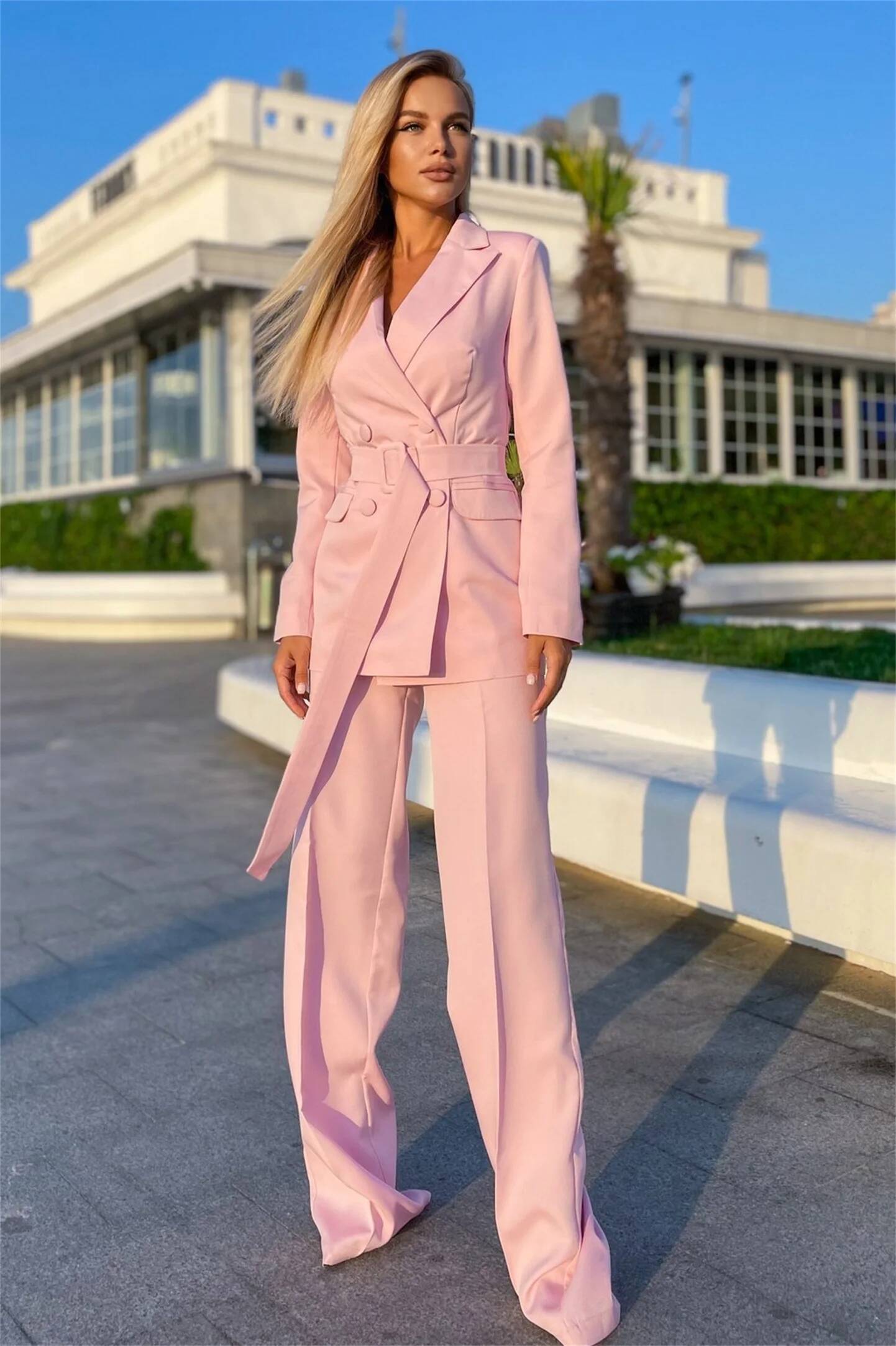 Damen Rosa Anzüge 2-teilig Bus – Double Breasted Blazer Bewertung und Preis