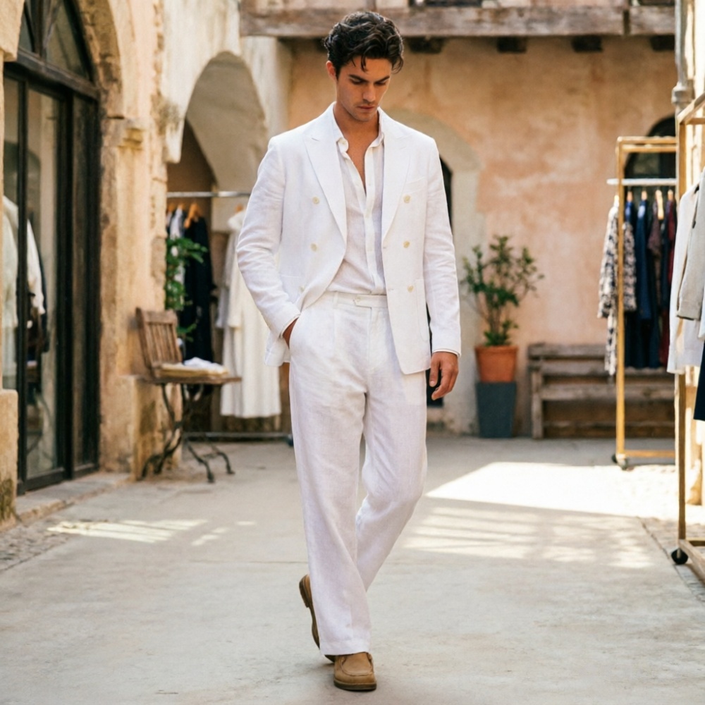 Salbeigrüner Leinen-Herrenanzu – Men Formal Wear Wedding Guest Bewertung und Preis